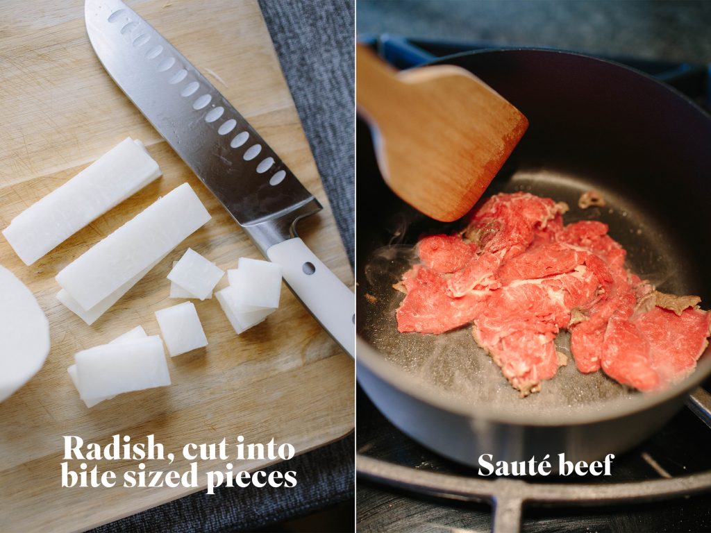 Cut Radish and Saute Beef
